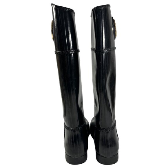 Michael Kors Black Tall Shiny Rain Boots Size 7 Capsule Preppy Academia - Picture 4 of 10